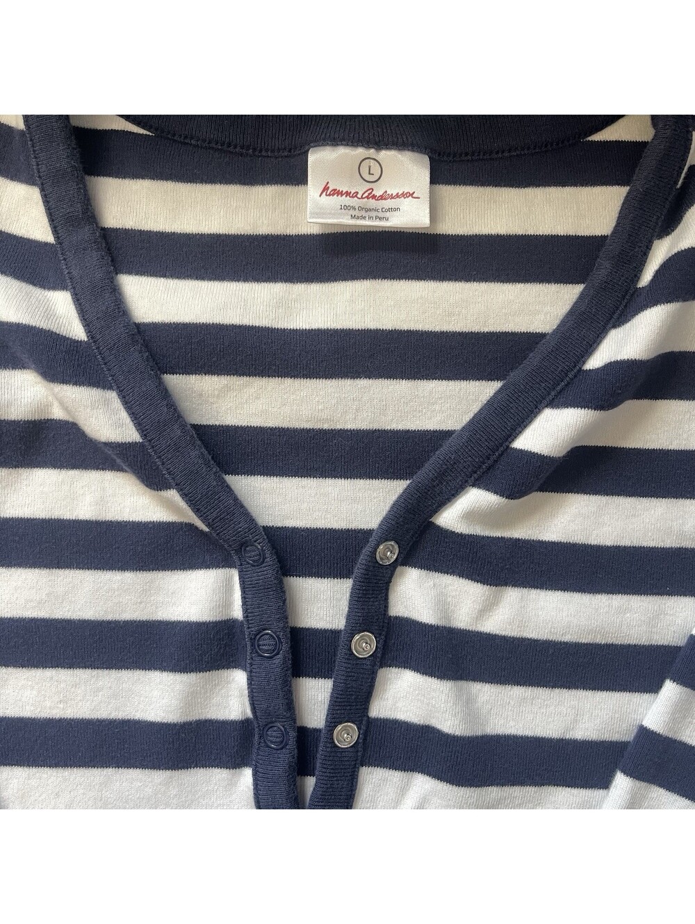 Hanna Andersson Pajama Set L Blue White Striped 100% Organic Cotton Peru Sleep - Picture 4 of 10